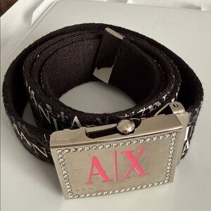 Armani Exchange Black Belt with Silver and Pink Accents